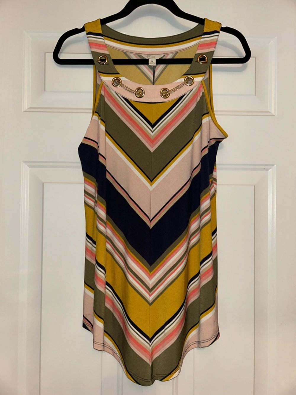 Est. 1946 Striped Chevron Tank Top Multicolored Grommet Chain Detail Lagenlook
